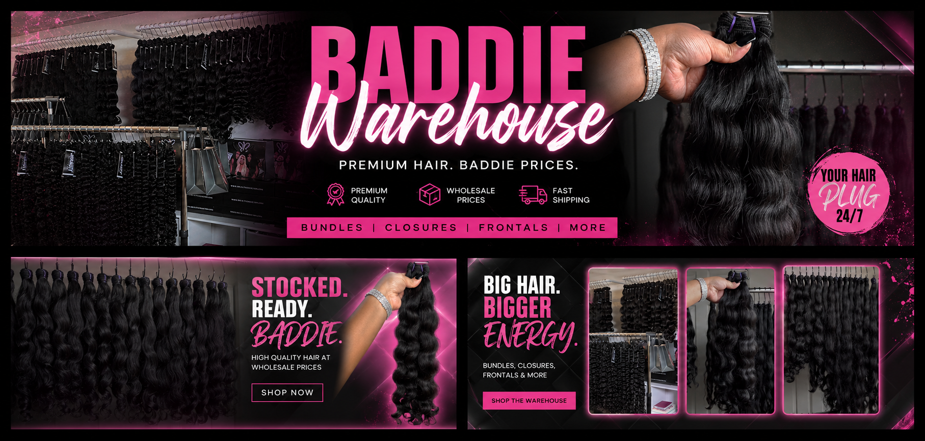 Baddie Warehouse — Premium hair, baddie prices. Bundles, closures, frontals & more.